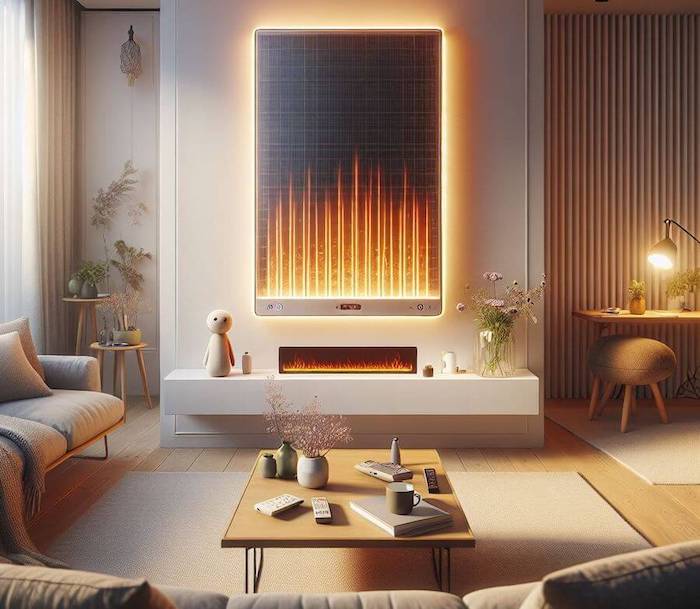 illustration of low profile infrared heating unit in living room