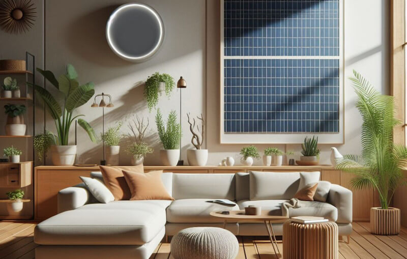 illustration representing solar energy for heating up room with IR heaters