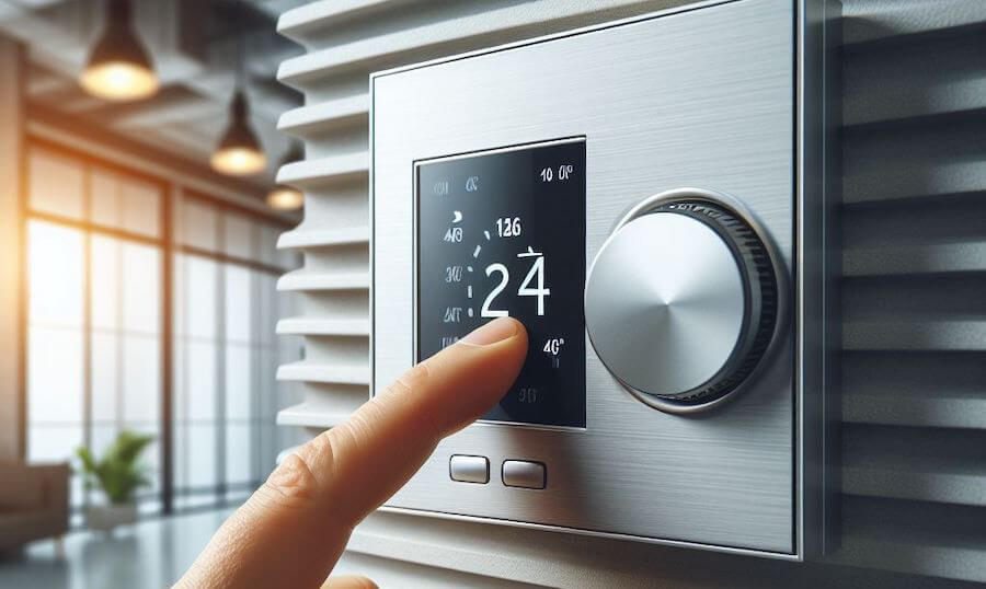 illustration of someone controlling the thermostat in an office environment